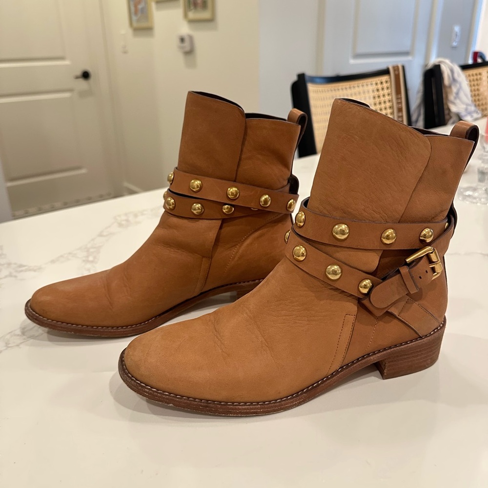 See by Chloe Studded Tan Leather Ankle Boots